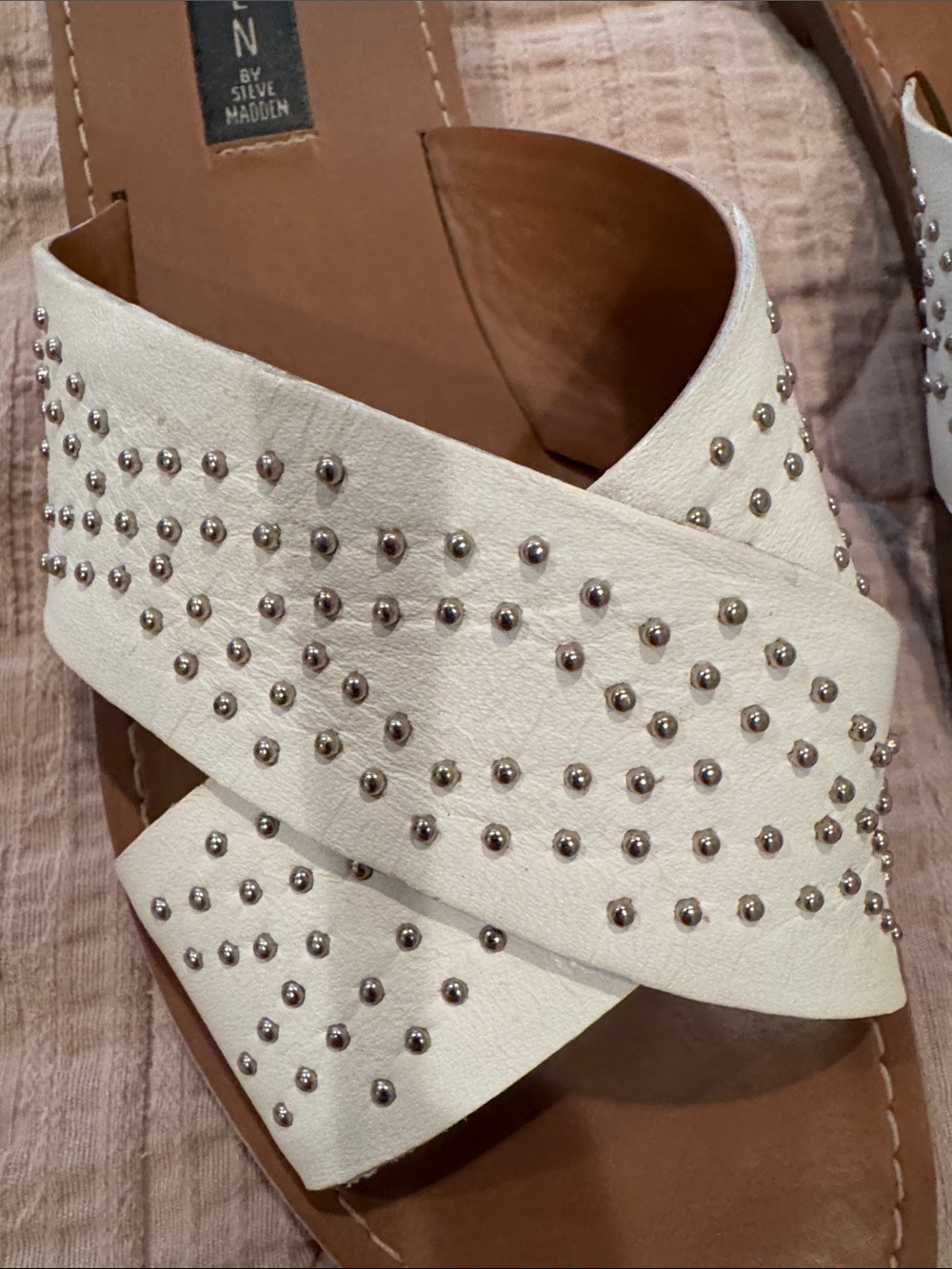 Steven By Steve Madden White Studded Crisscross Slide Sandals - Picture 3 of 5